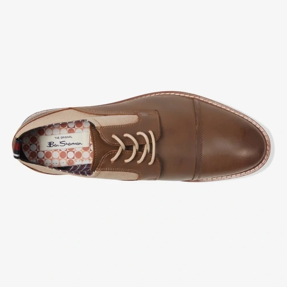 Ben Sherman Men's Birk Cap Toe Oxford in Taupe Leather NWOB